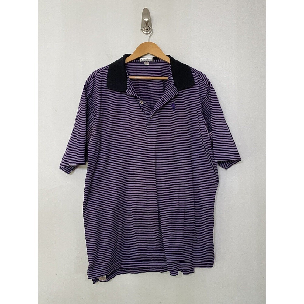 Peter Millar Polo Shirt XXL Purple Black Striped Horse Logo Golf Vintage Preppy‎